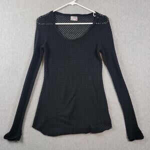 Free People Intimately Black LS Scoop Neck Knit Mesh Top Women's Small Stretch